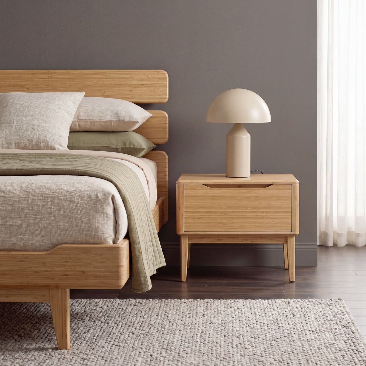 Greenington Currant Nightstand in Caramelized bamboo, shown in a bedroom