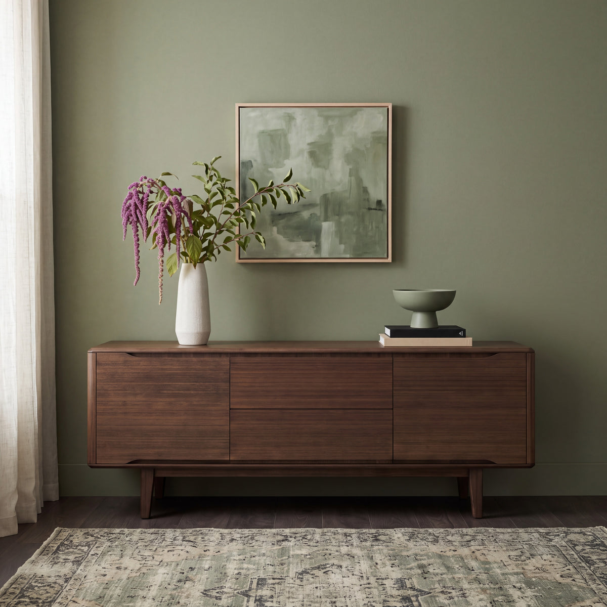 Greenington Currant Sideboard/Media Center in Black Walnut bamboo, in a living room setting