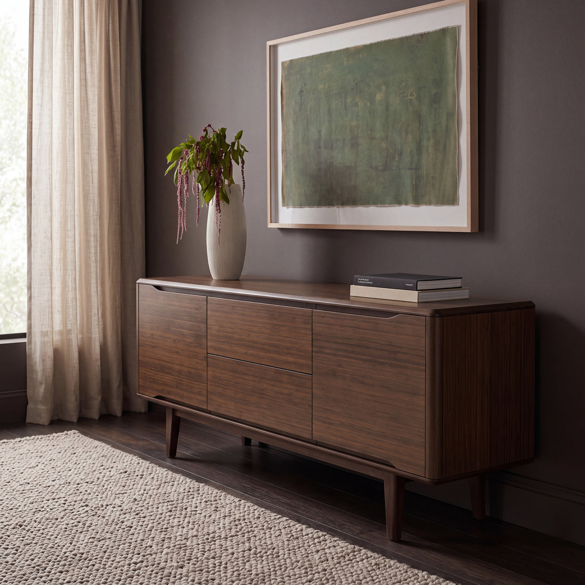 Greenington Currant Sideboard/Media Center in Black Walnut bamboo, in a furnished living room