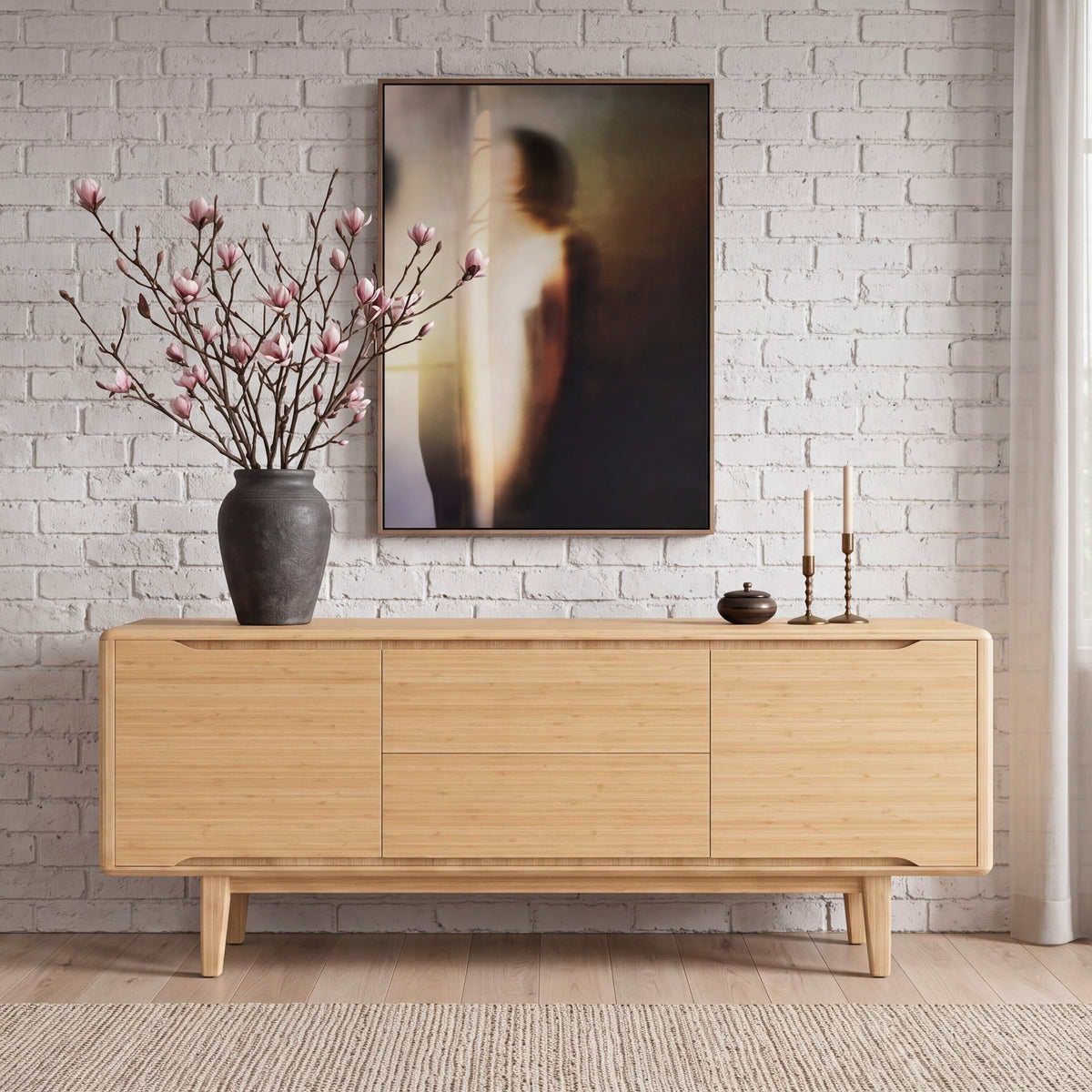 Greenington Currant Sideboard/Media Center in Caramelized bamboo, pictured in a living room
