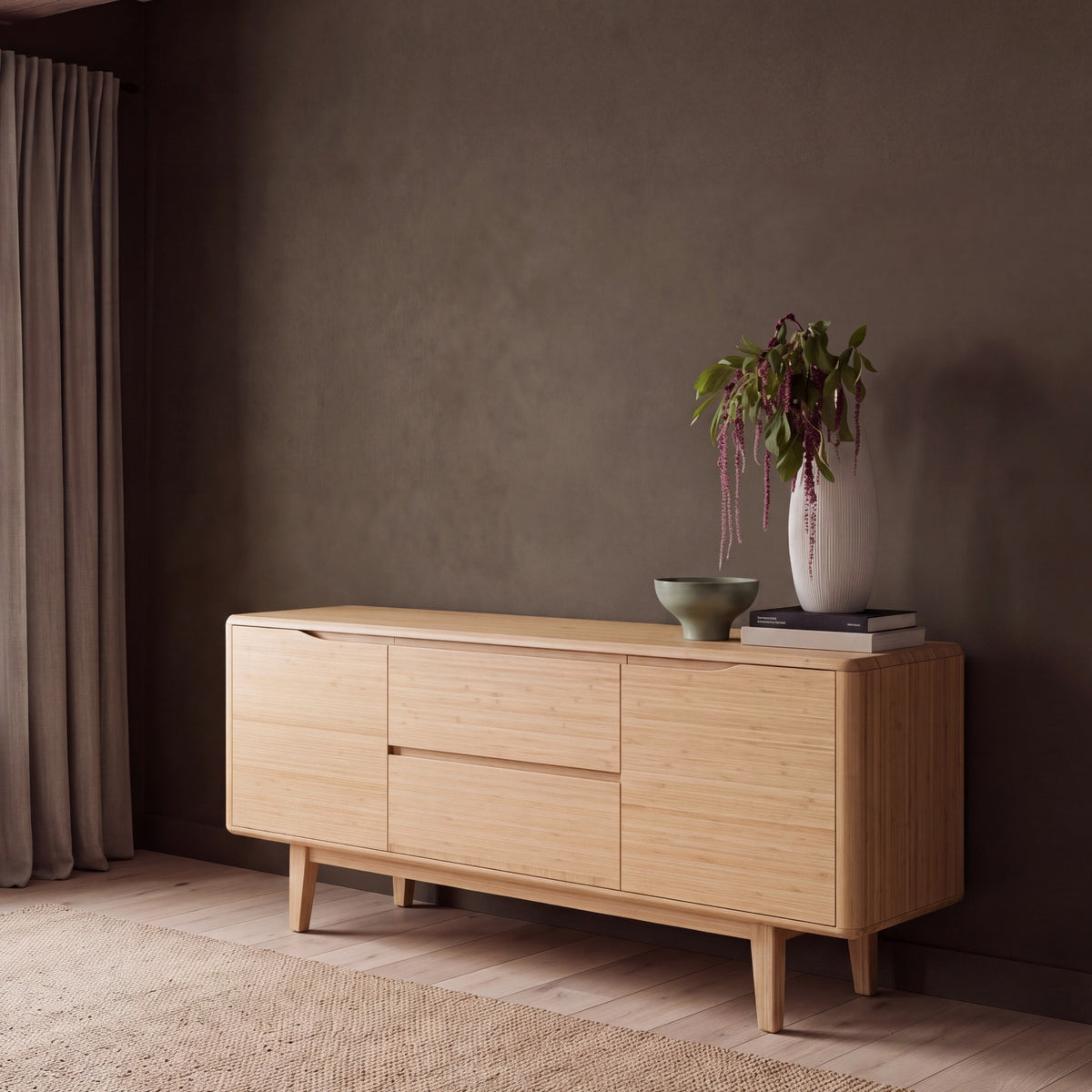 Greenington Currant Sideboard/Media Center in Caramelized bamboo, in a living room setting