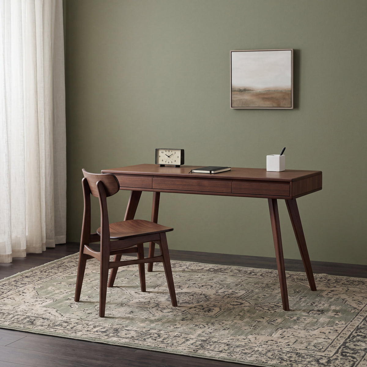 Greenington Currant Writing Desk in Black Walnut bamboo, shown in a home office