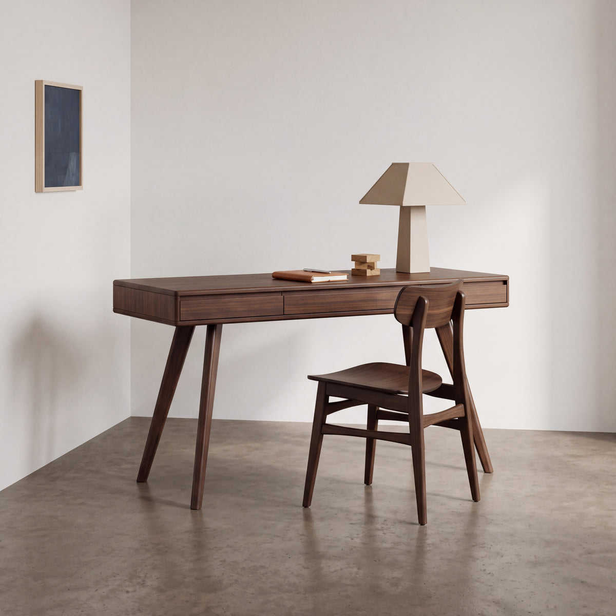 Greenington Currant Writing Desk in Black Walnut bamboo, styled in a home office
