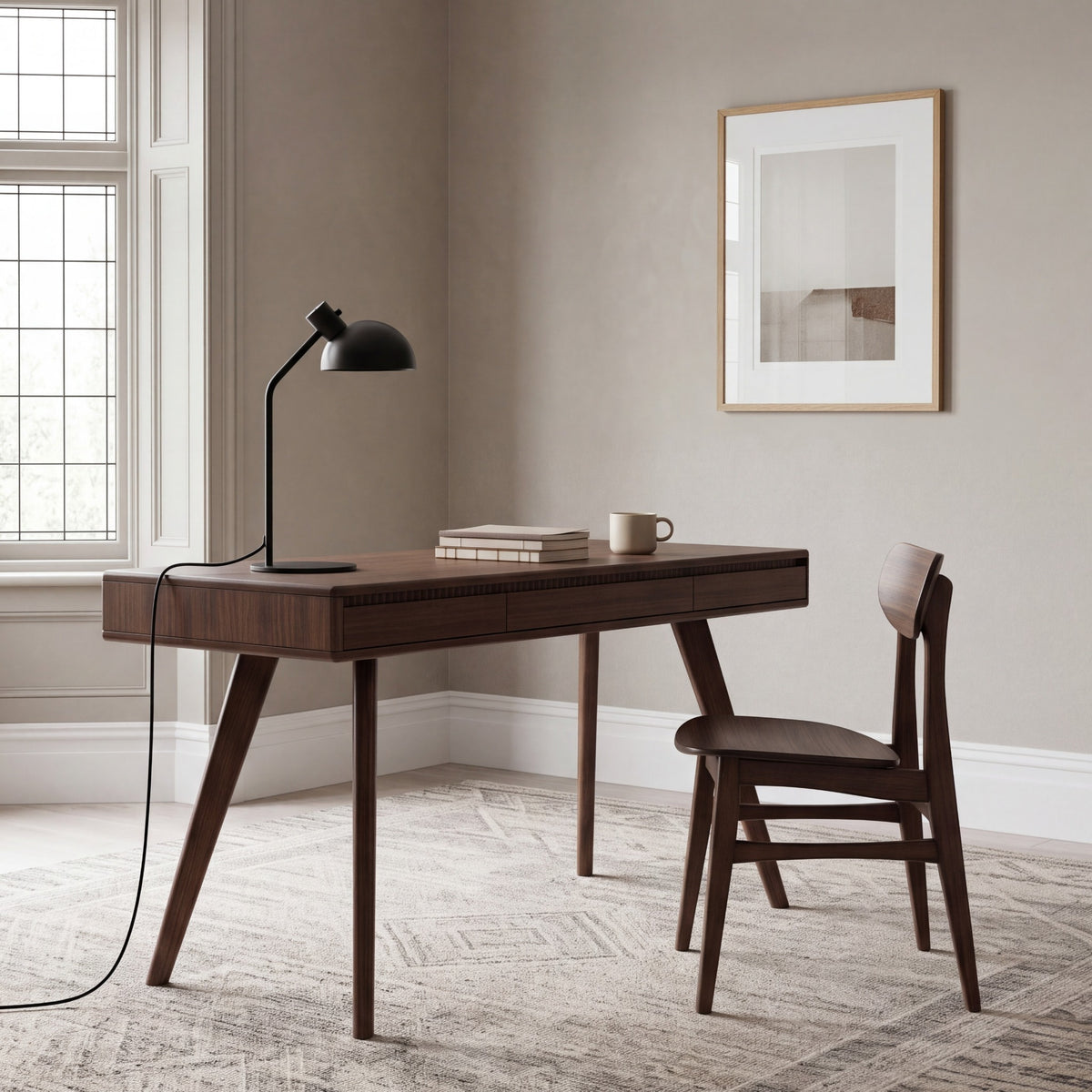 Greenington Currant Writing Desk in Black Walnut bamboo, pictured in a home office