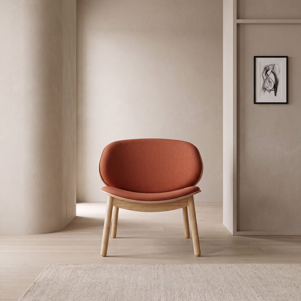 Greenington Danica Chair in Red fabric with a Wheat bamboo frame, pictured in a living room