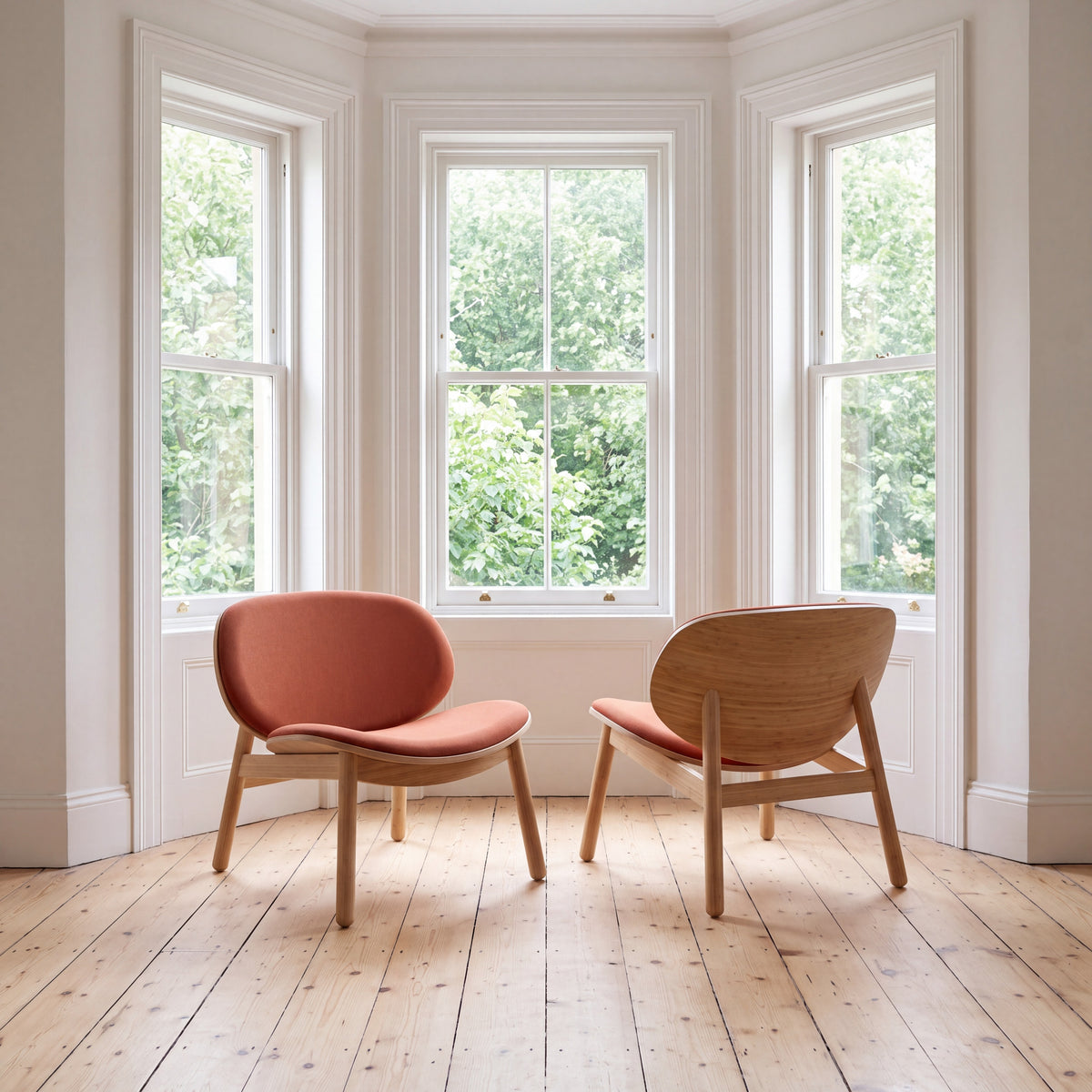 Greenington Danica Chair in Red fabric with a Wheat bamboo frame, in a living room setting