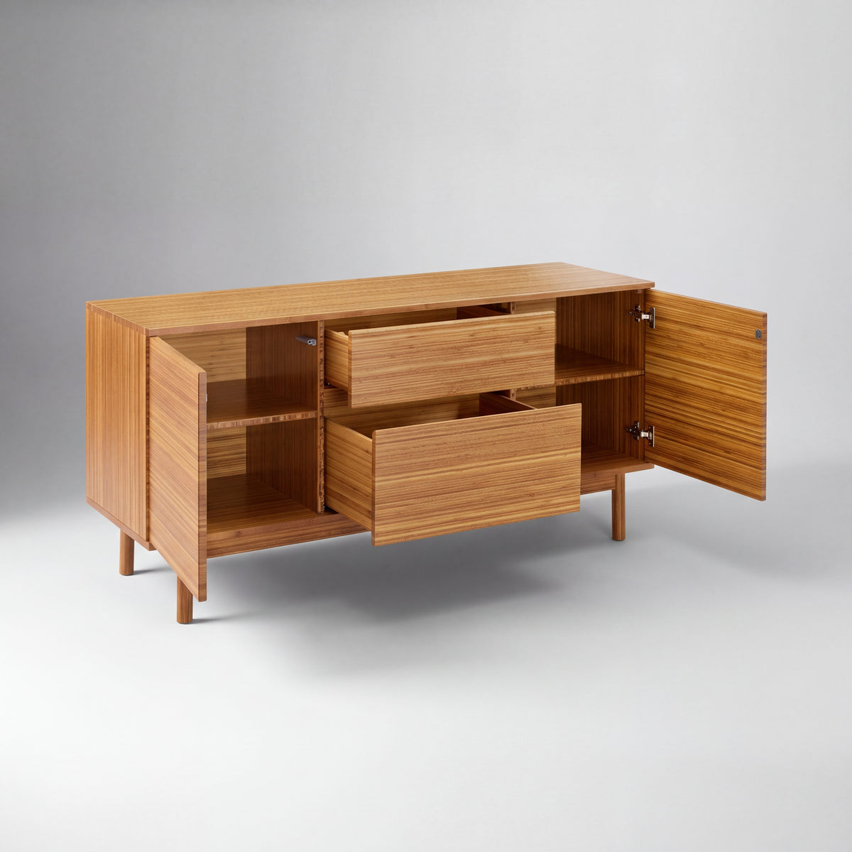 Greenington Erikka Console in Amber bamboo, studio photo on a plain background