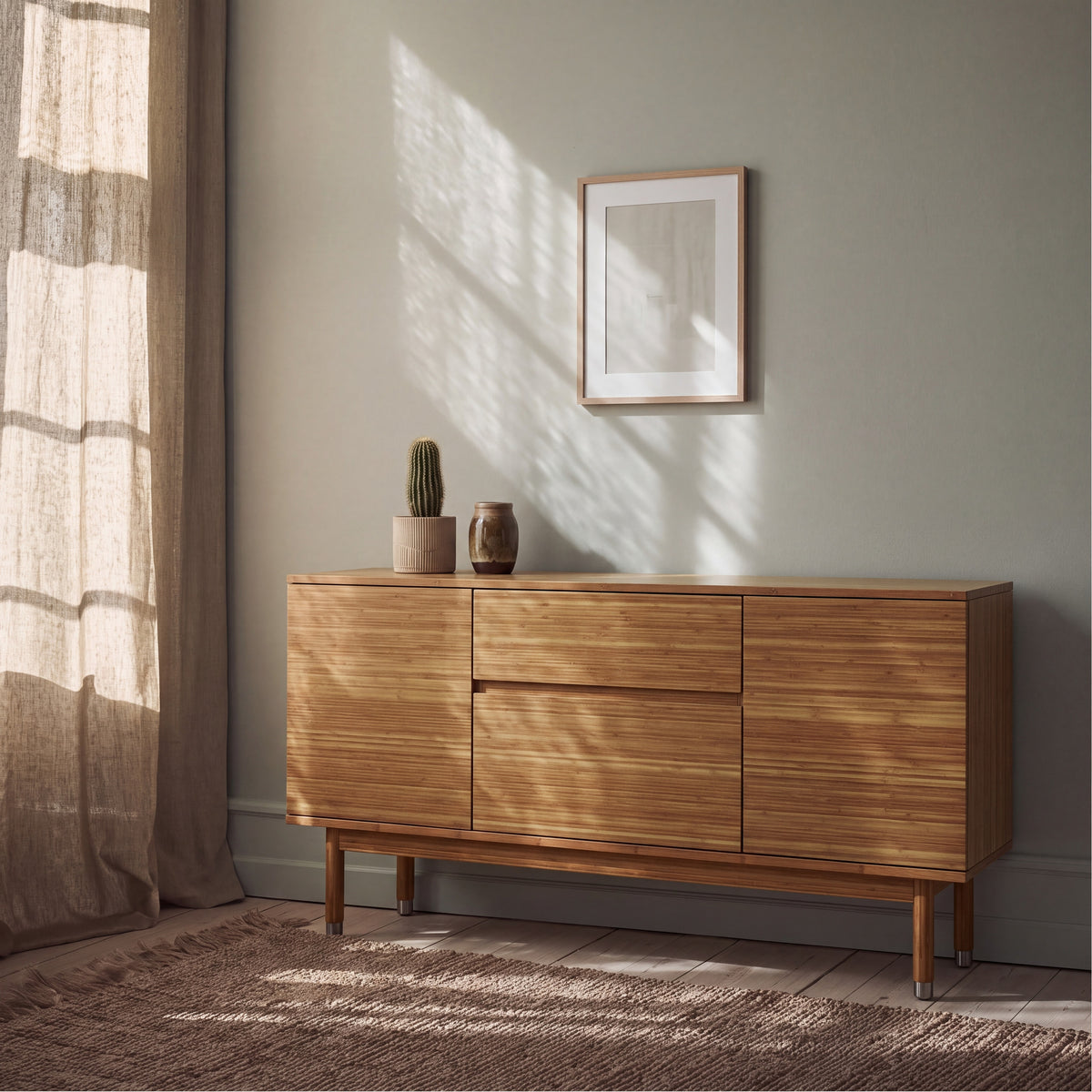 Greenington Erikka Console in Amber bamboo, in a living room setting