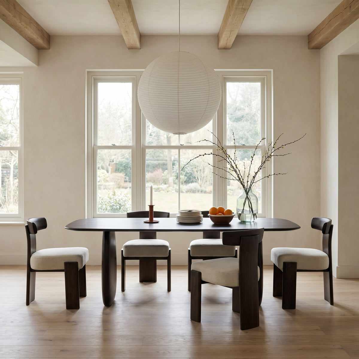 Greenington Aria Dining Table (72") in Caviar bamboo, styled in a dining room