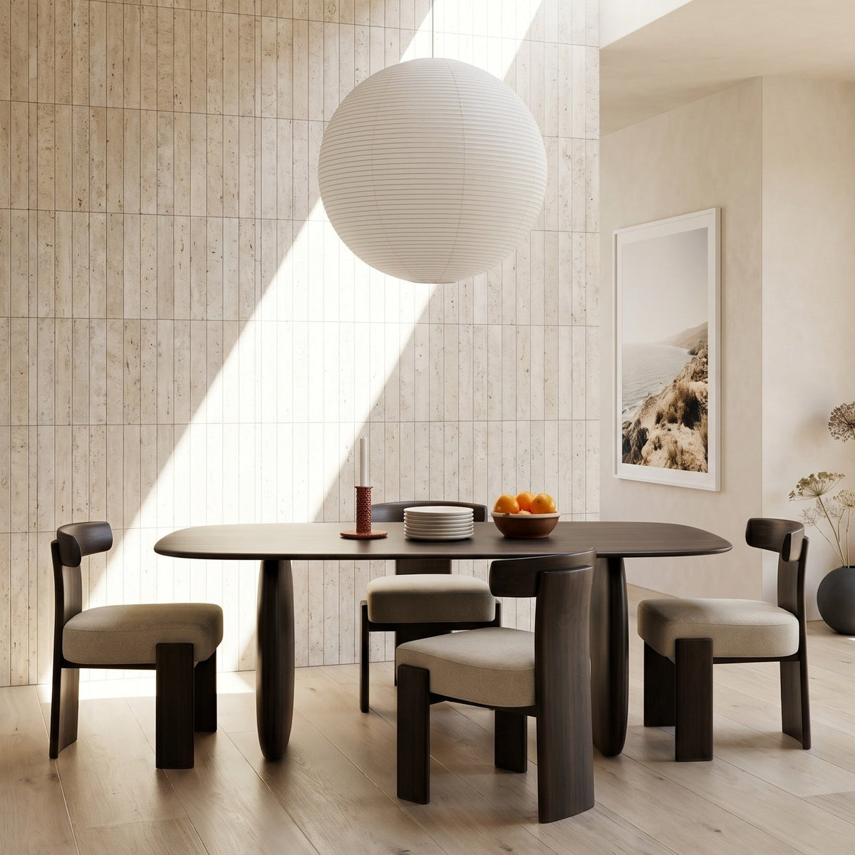 Greenington Aria Dining Table (84") in Caviar bamboo, styled in a dining room