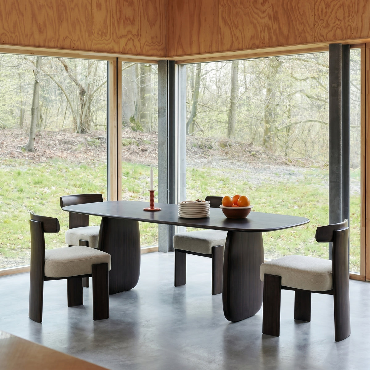 Aria dining table and Olly dining chairs in Caviar