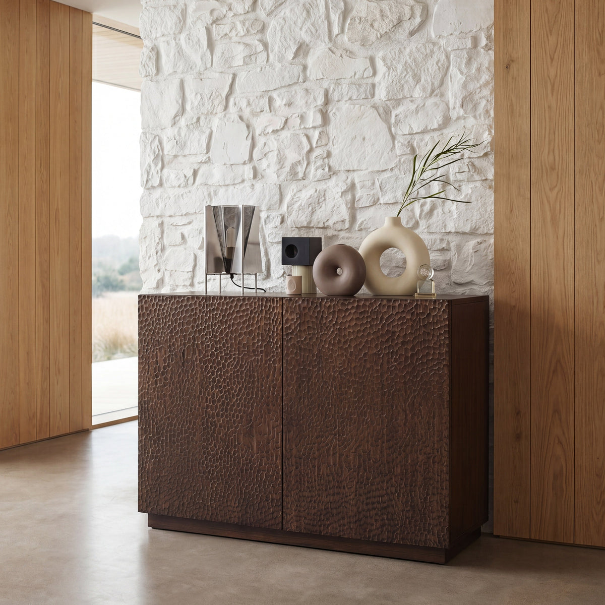 Greenington Avalon Sideboard/Console in Black Walnut bamboo, in a living room setting