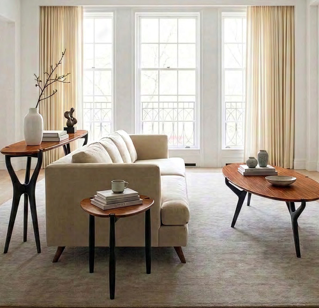 Tofino coffee table and side table in Amber/Caviar