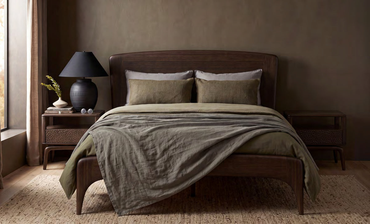 Zeva platform bed and nightstand in Black Walnut