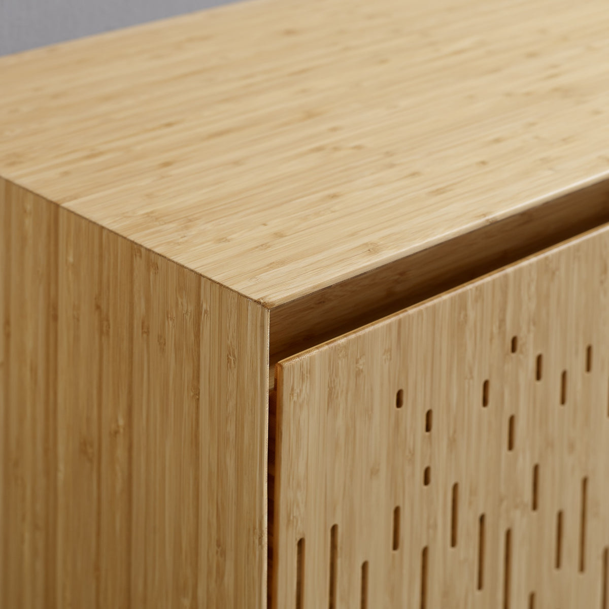 Close-up of the fluted front on the Greenington Hanna Console in Wheat bamboo