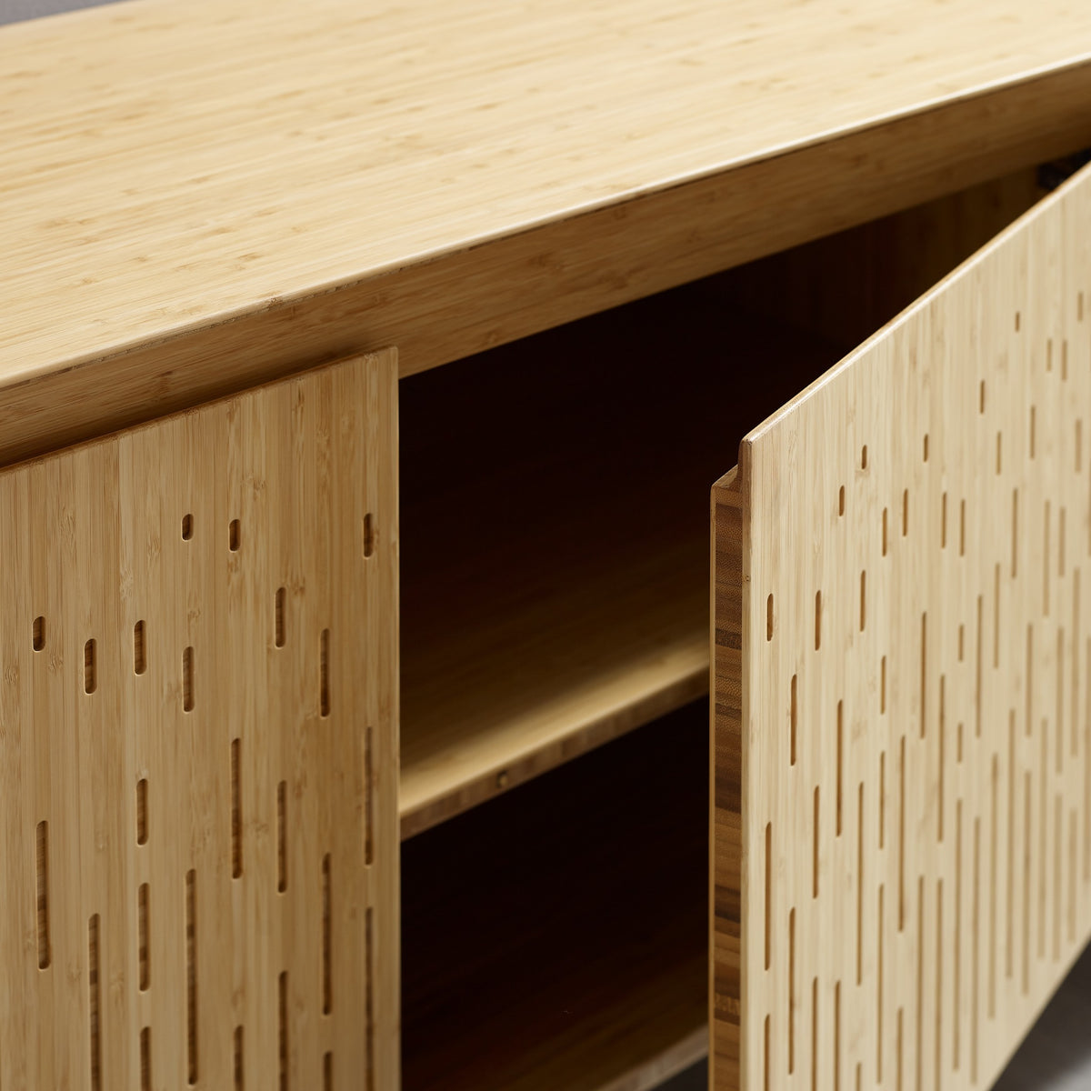 Detail of the fluted front on the Greenington Hanna Console in Wheat bamboo