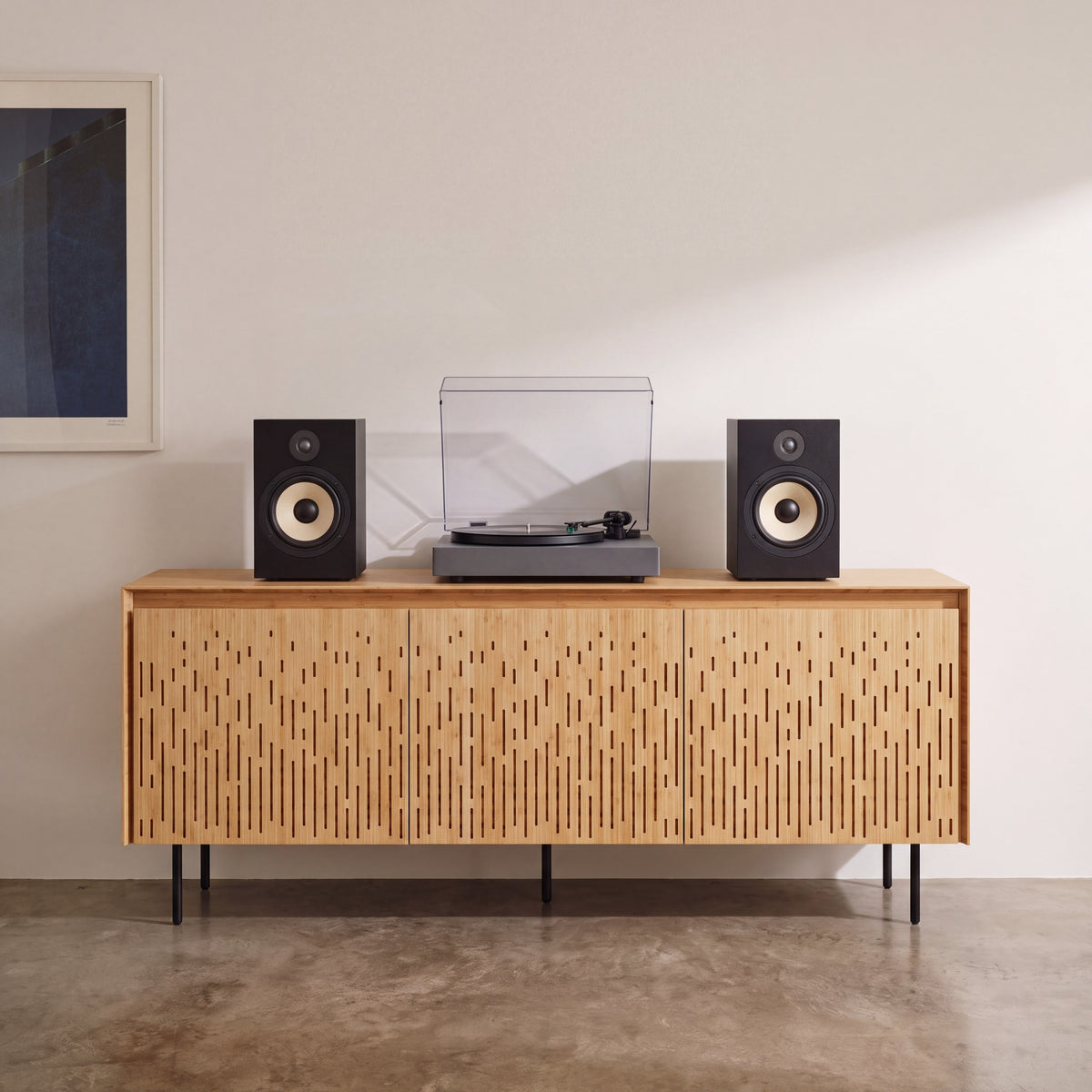Greenington Hanna Console in Wheat bamboo, in a living room setting
