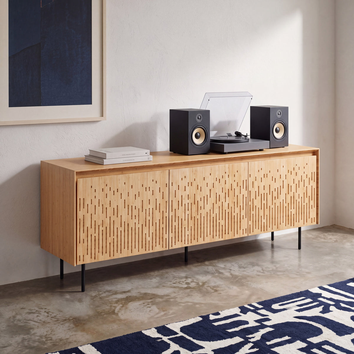 Greenington Hanna Console in Wheat bamboo, pictured in a living room