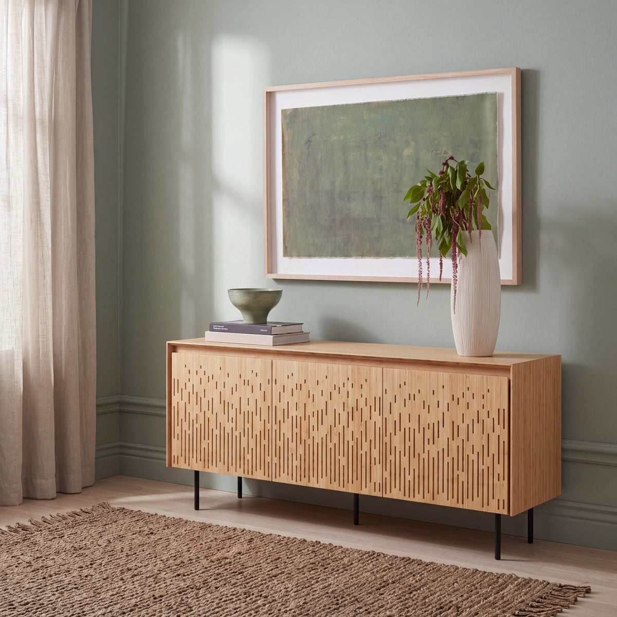 Greenington Hanna Console in Wheat bamboo, shown in a living room