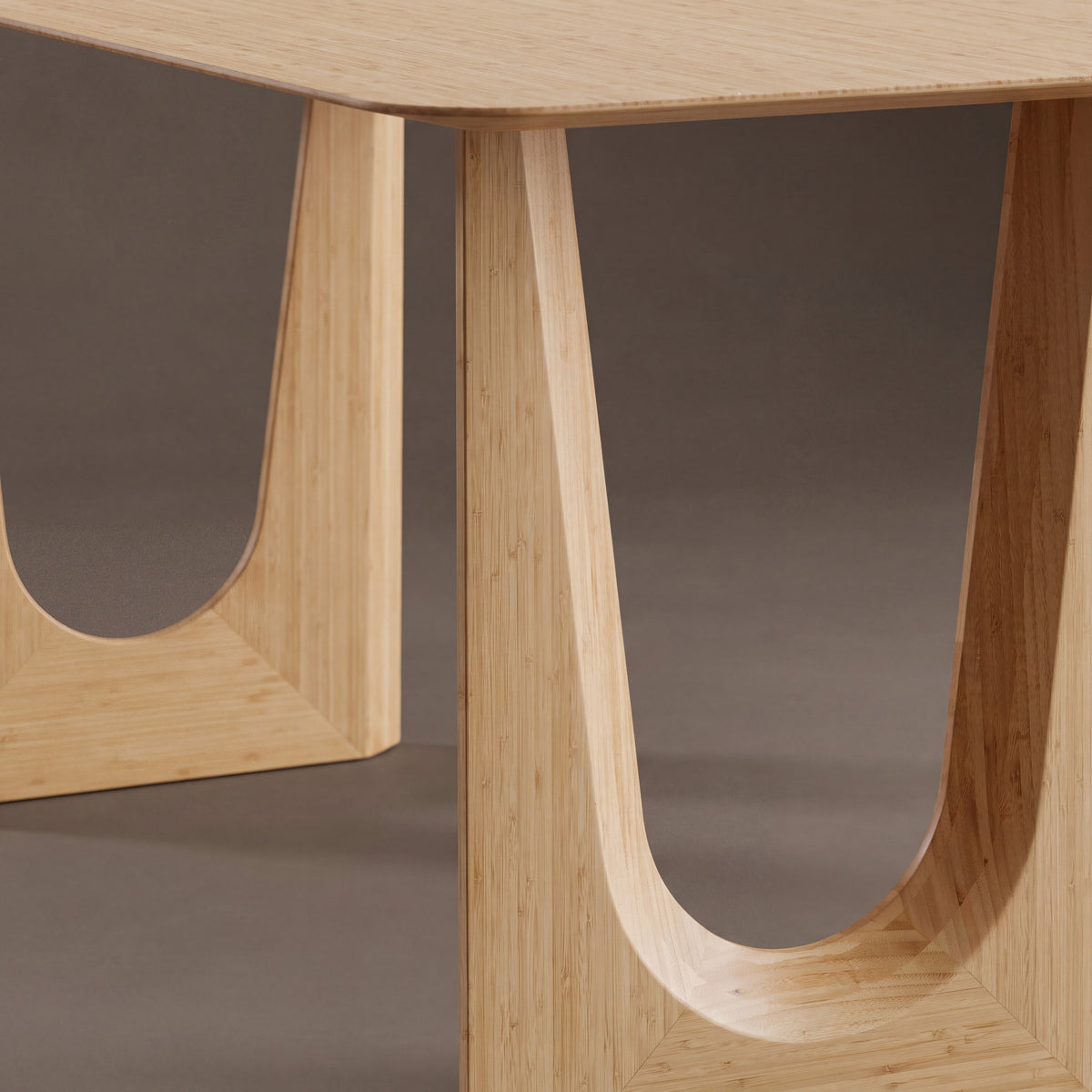 Detail of the leg on the Greenington Hanna Dining Table in Wheat bamboo
