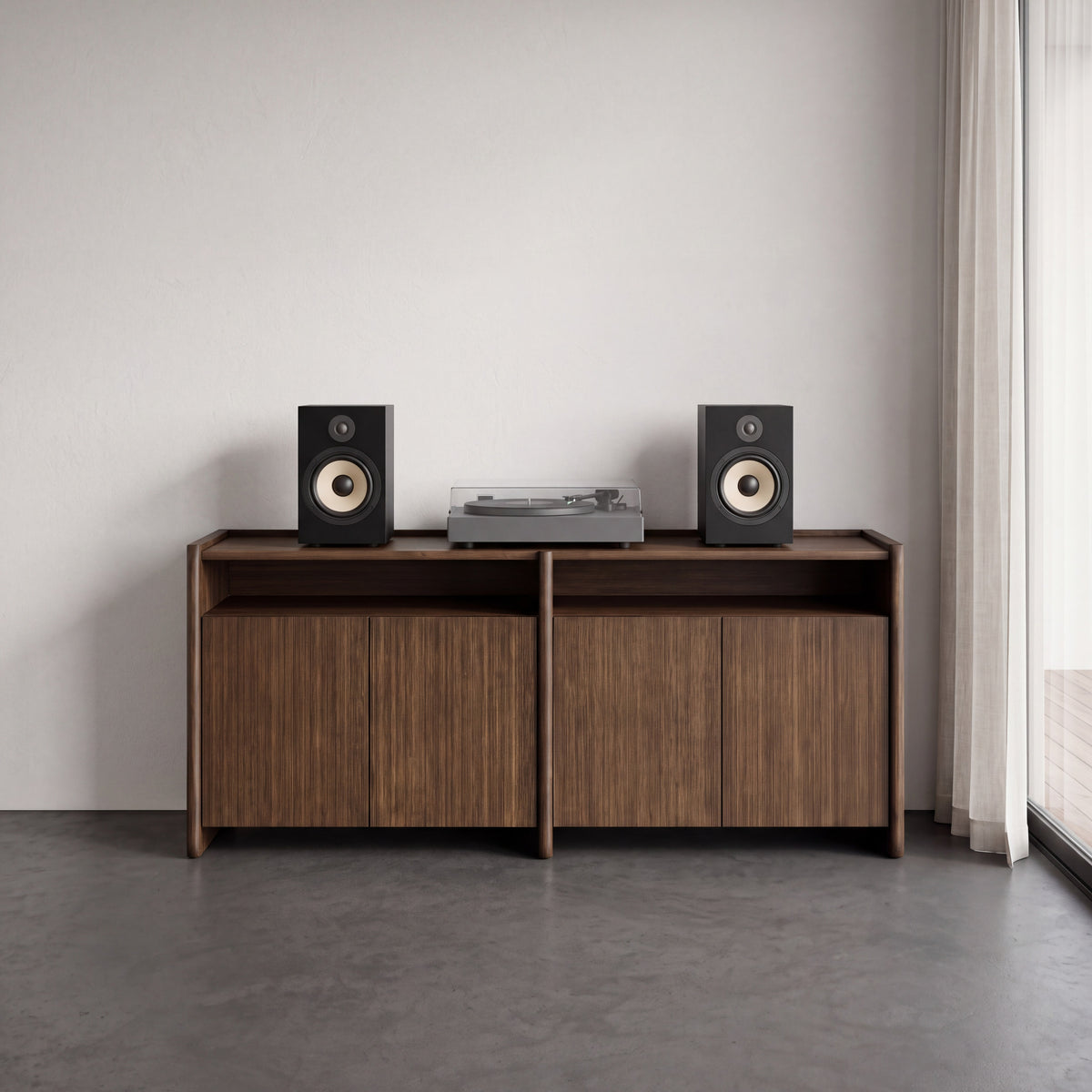 Greenington Hudson Sideboard/Media Center in Black Walnut bamboo, in a living room setting