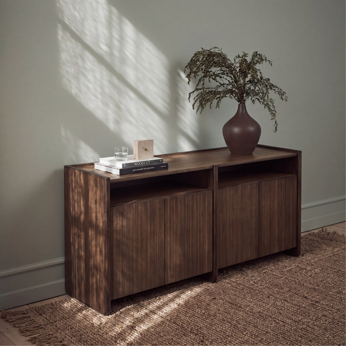 Greenington Hudson Sideboard/Media Center in Black Walnut bamboo, shown in a living room
