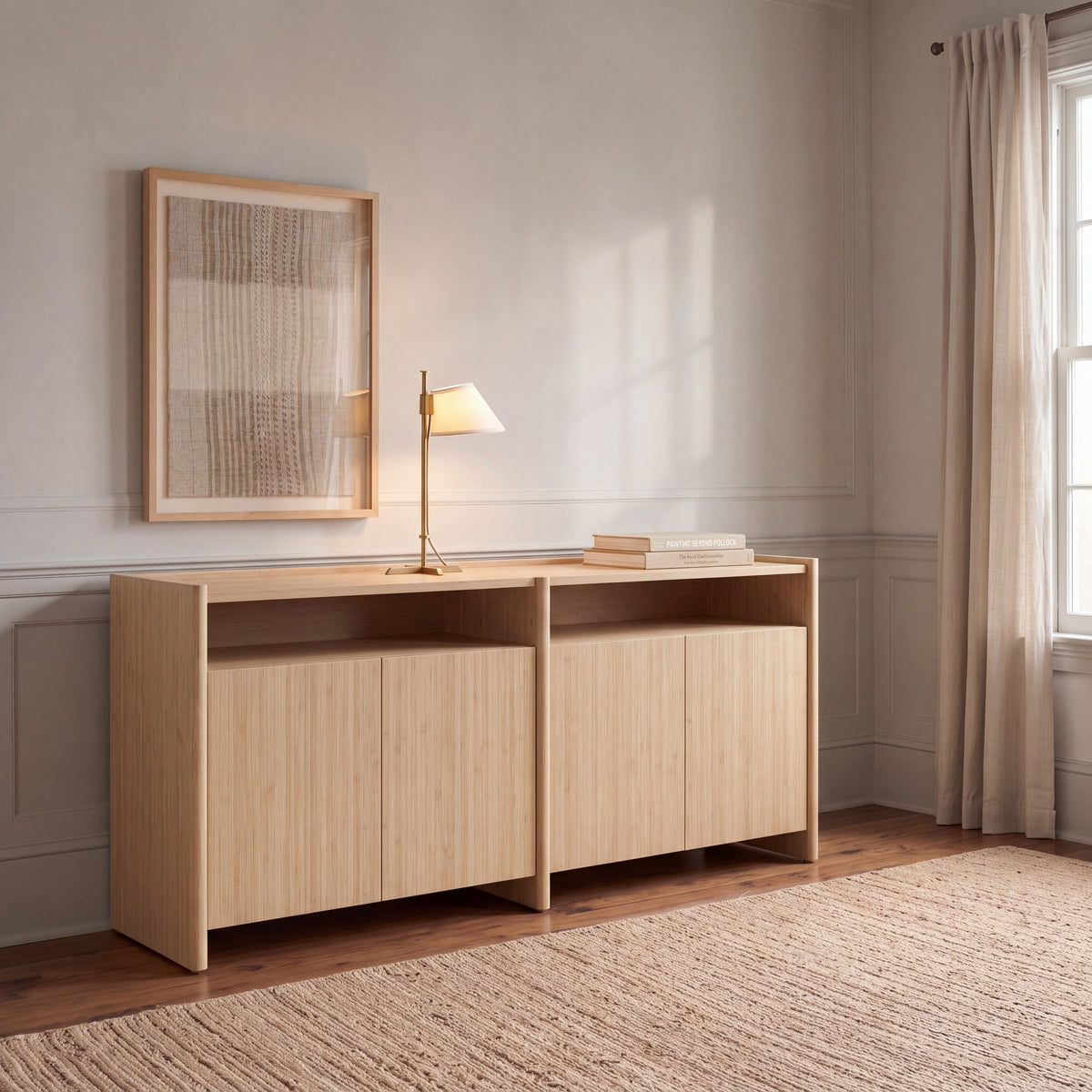 Greenington Hudson Sideboard/Media Center in Wheat bamboo, shown in a living room