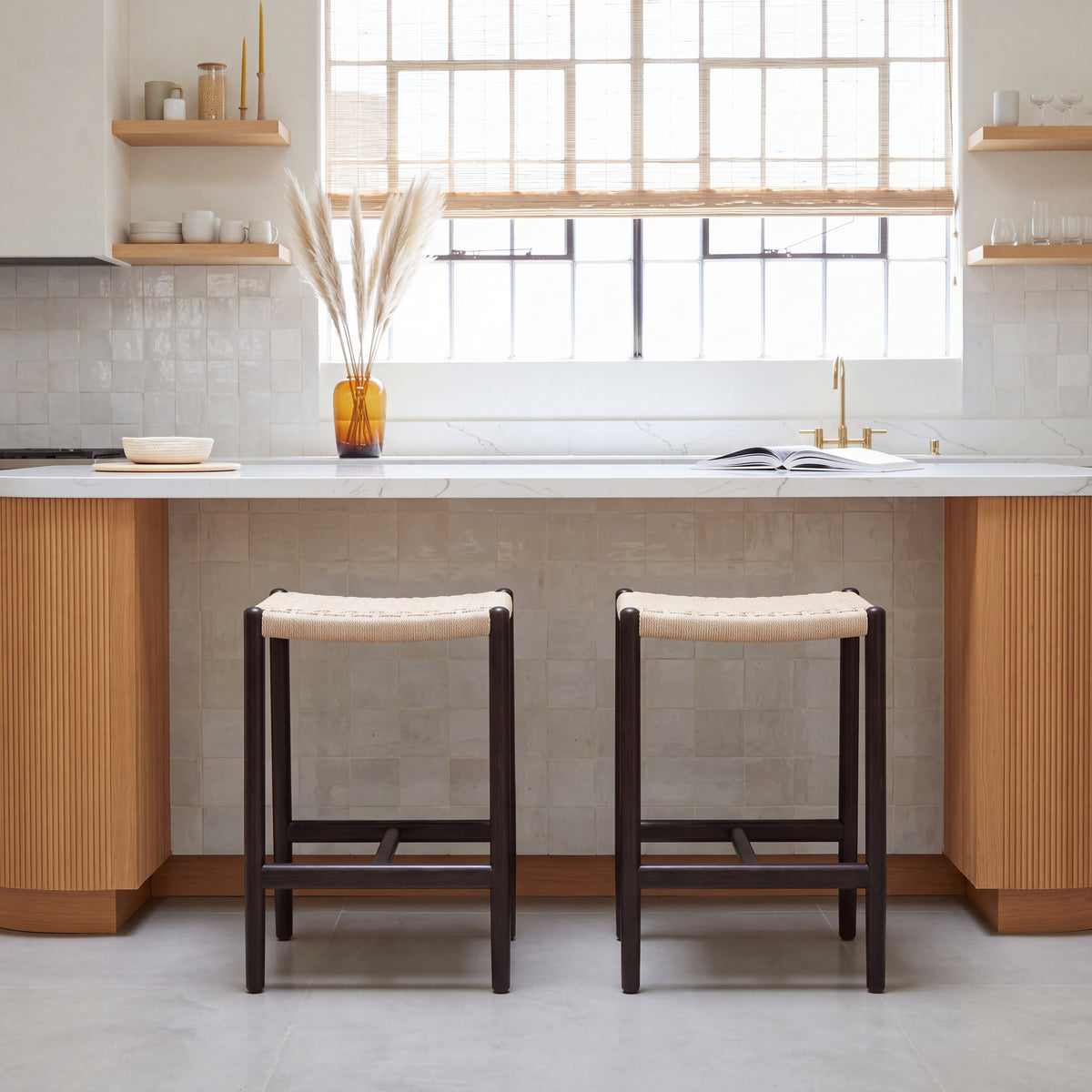 Greenington Leif Counter Stool in Caviar bamboo, in a kitchen setting