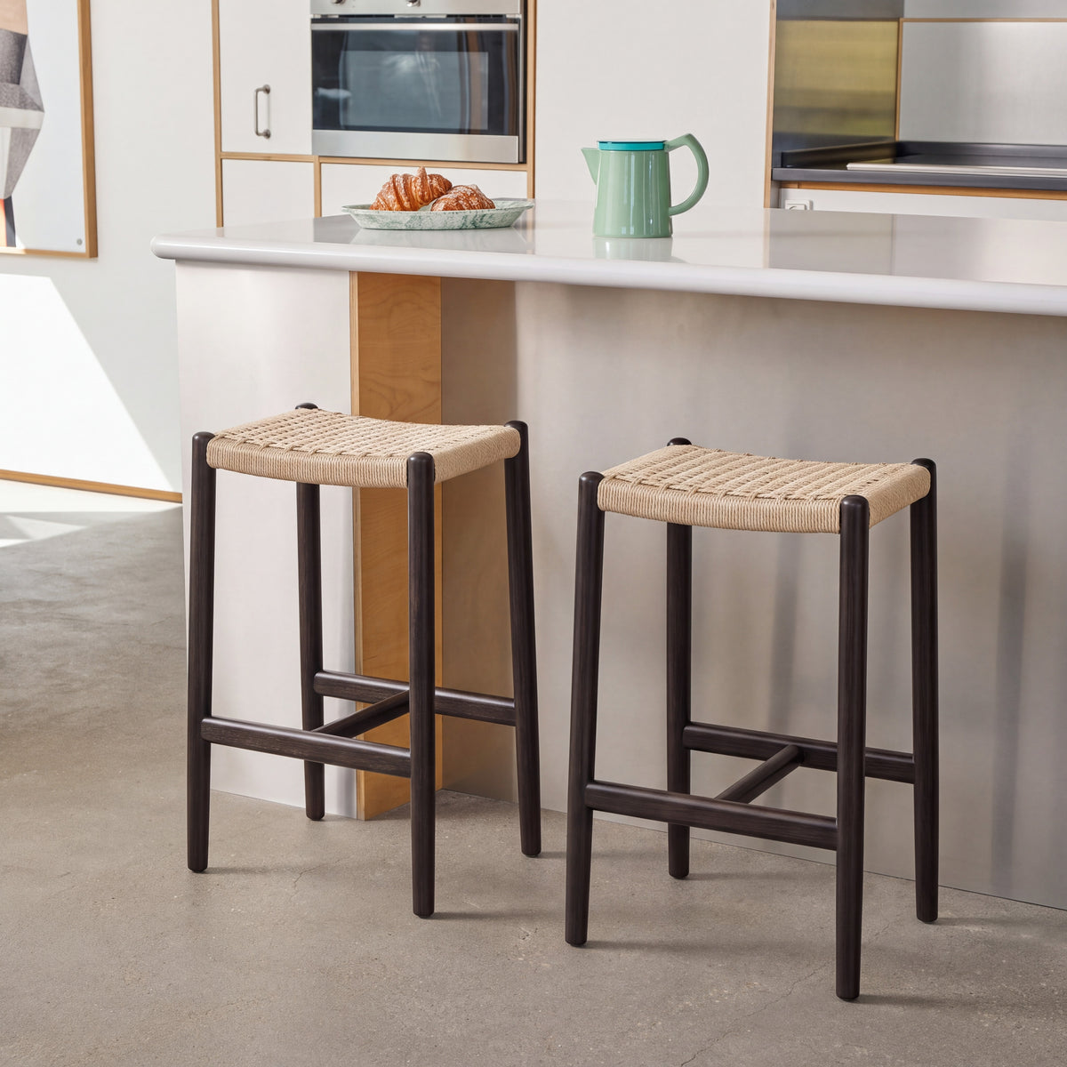 Greenington Leif Counter Stool in Caviar bamboo, pictured in a kitchen