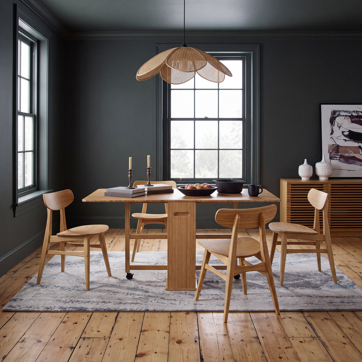 Greenington Linden Gateleg Table in Caramelized bamboo, styled in a dining room