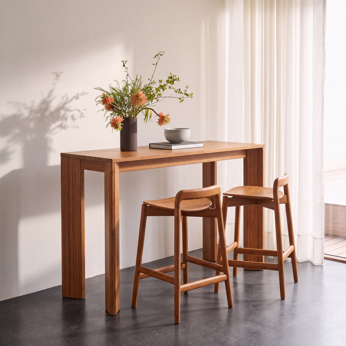 Greenington Linna Counter Stool in Amber bamboo, shown in a kitchen