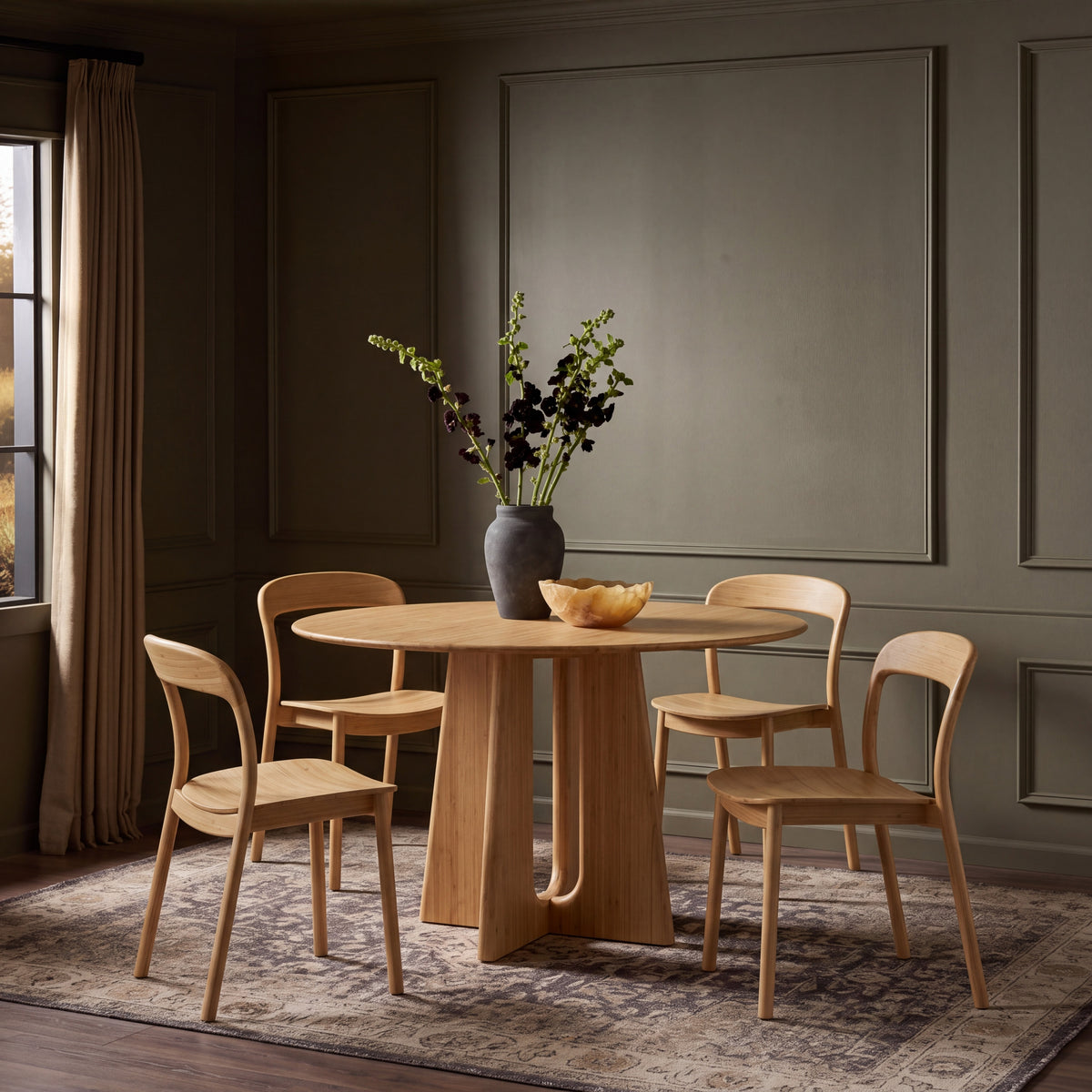 Greenington Luna Dining Table in Wheat bamboo, shown in a dining room