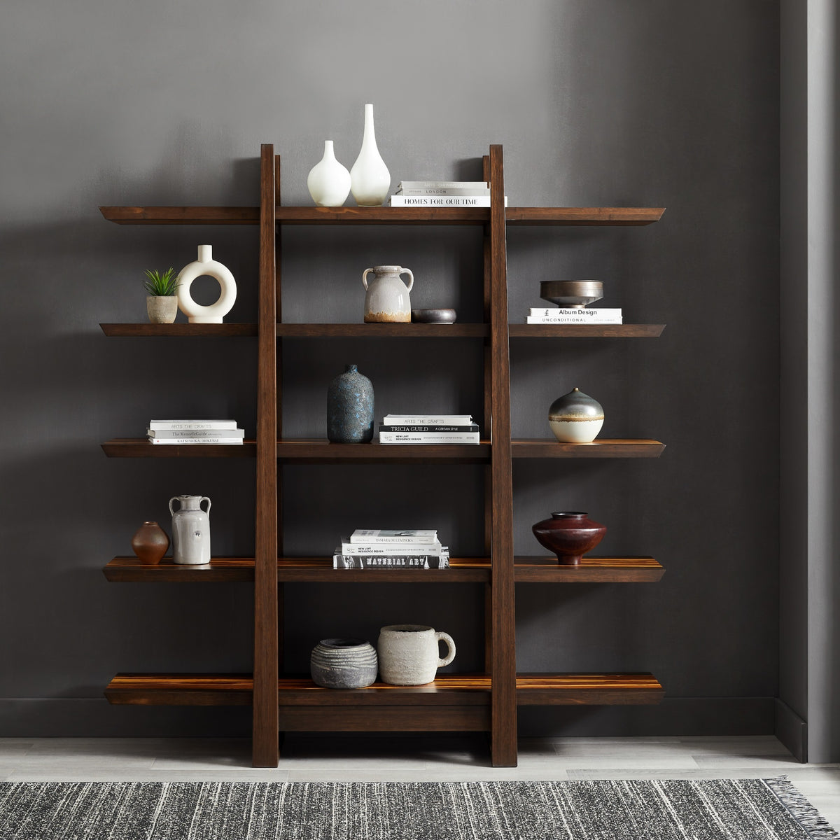 Greenington Magnolia Shelf in Black Walnut bamboo, pictured in a living room