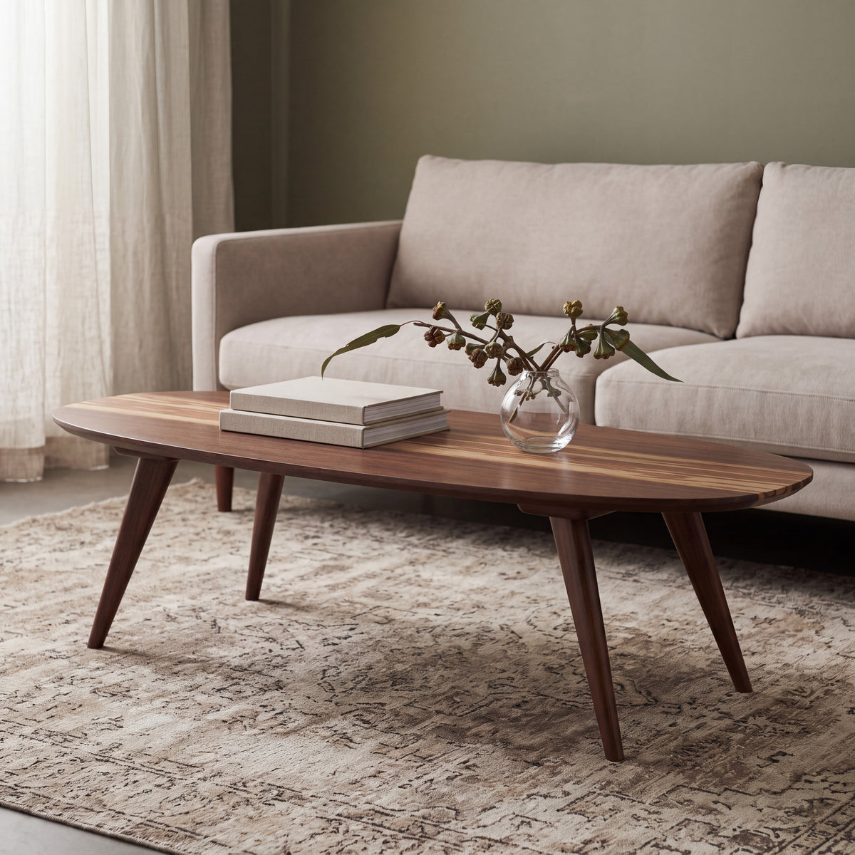 Greenington Malibu Coffee Table in Black Walnut bamboo, pictured in a living room