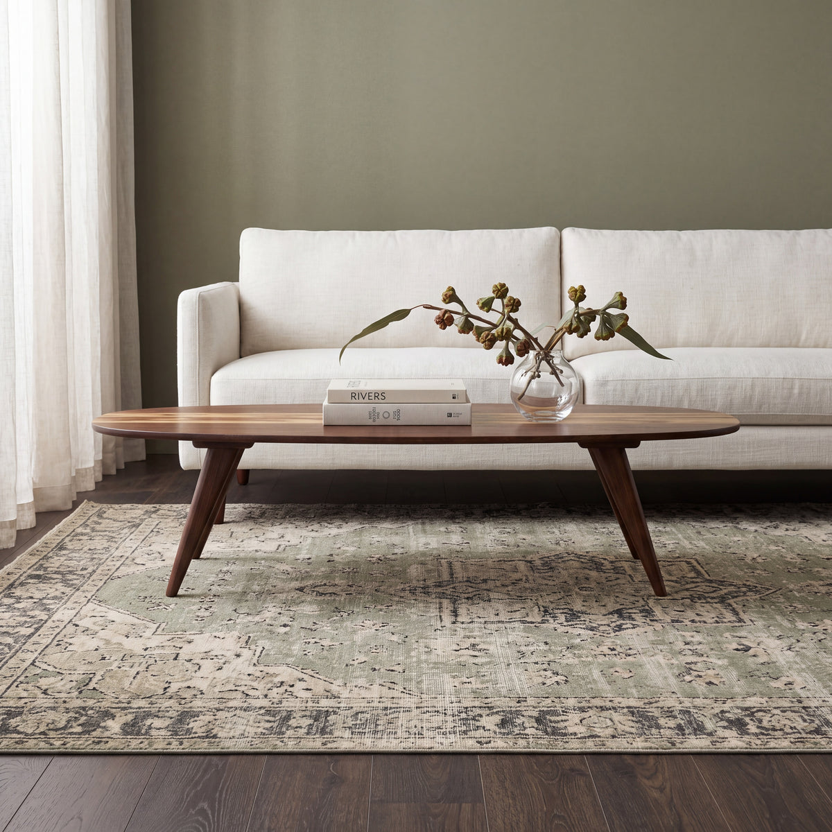 Greenington Malibu Coffee Table in Black Walnut bamboo, in a furnished living room