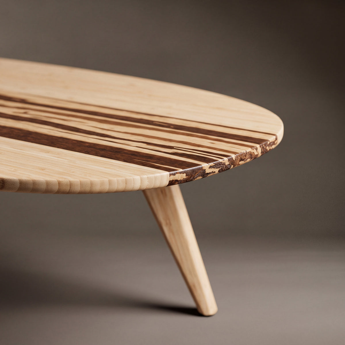 Close-up of the top and bamboo grain on the Greenington Malibu Coffee Table in Caramelized bamboo