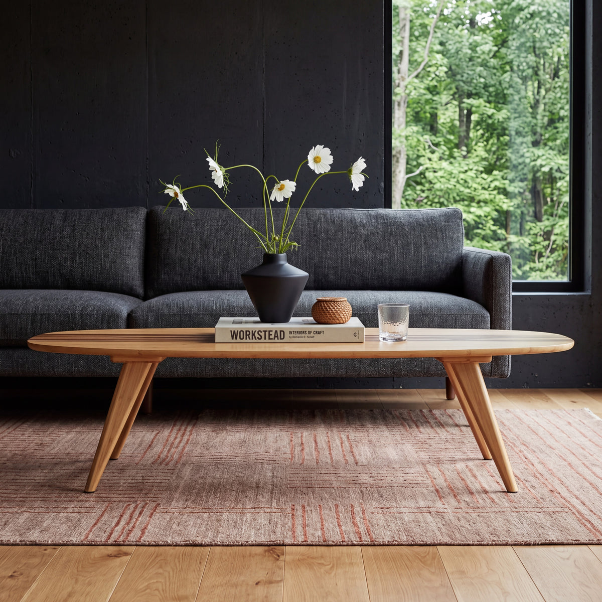 Greenington Malibu Coffee Table in Caramelized bamboo, pictured in a living room