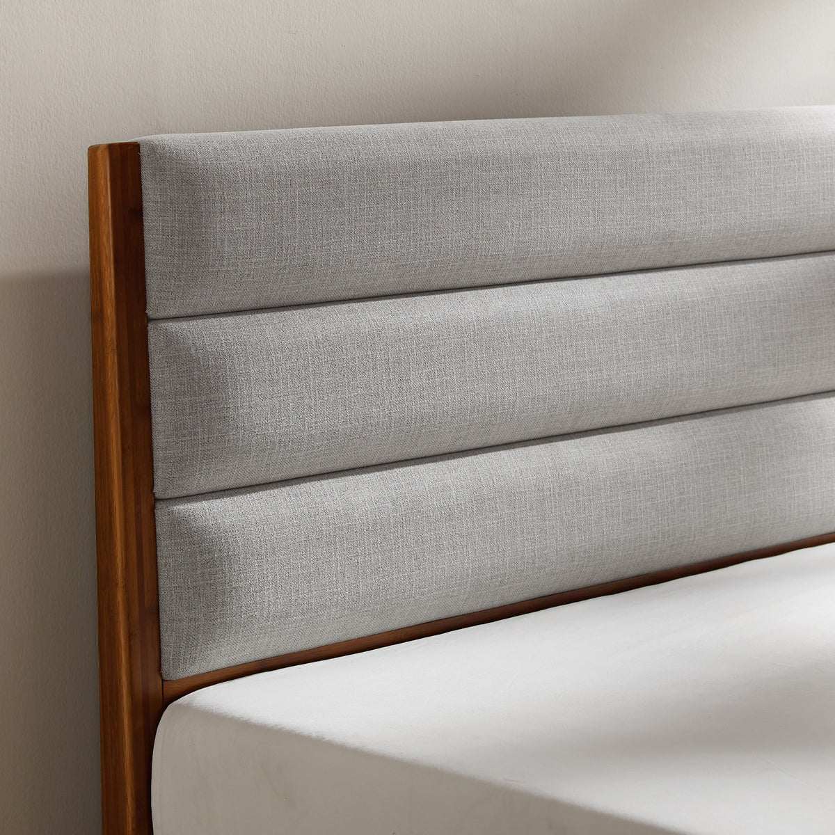 Close-up of the headboard on the Greenington Mercury Platform Bed in Amber bamboo