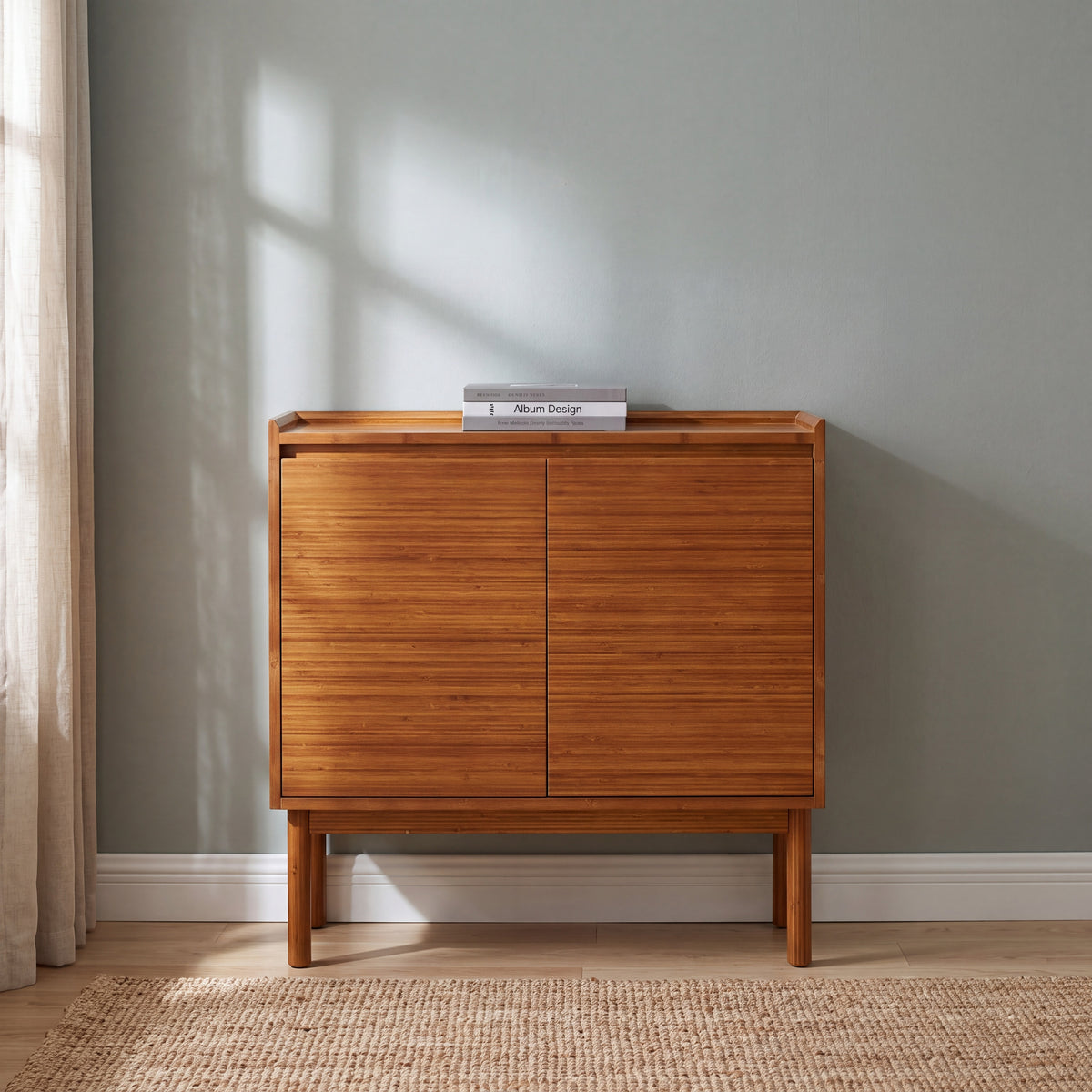 Greenington Mira Console in solid bamboo, styled in a entryway