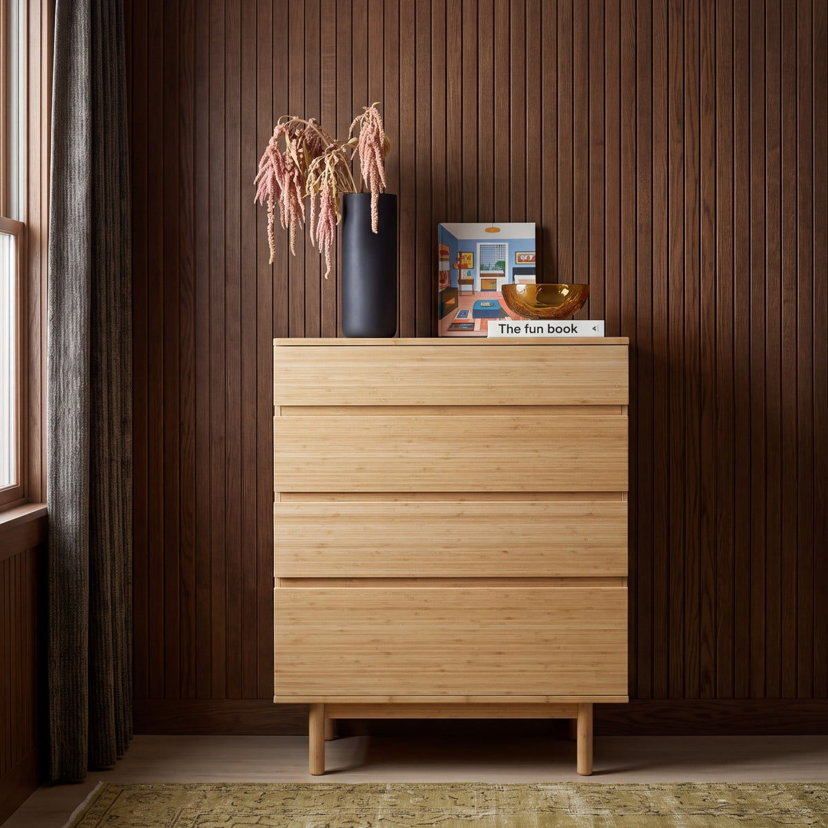 Greenington Monterey Chest in Wheat bamboo, styled in a bedroom