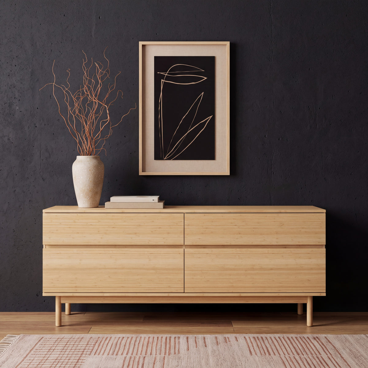 Greenington Monterey Dresser in Wheat bamboo, styled in a bedroom