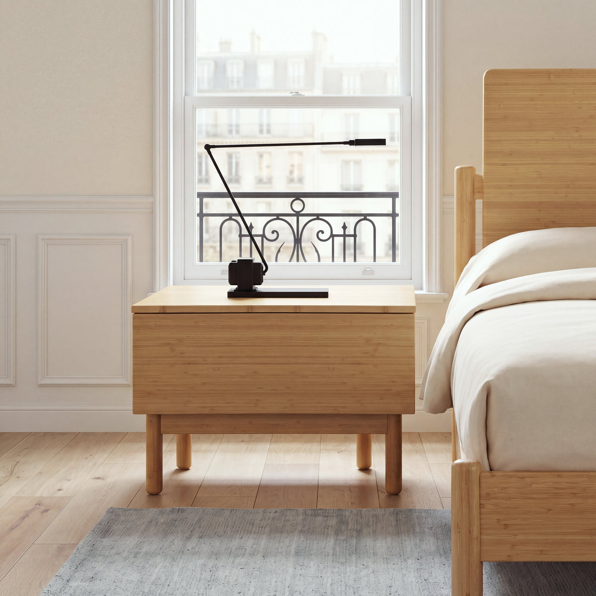 Greenington Monterey Nightstand in Wheat bamboo, styled in a bedroom