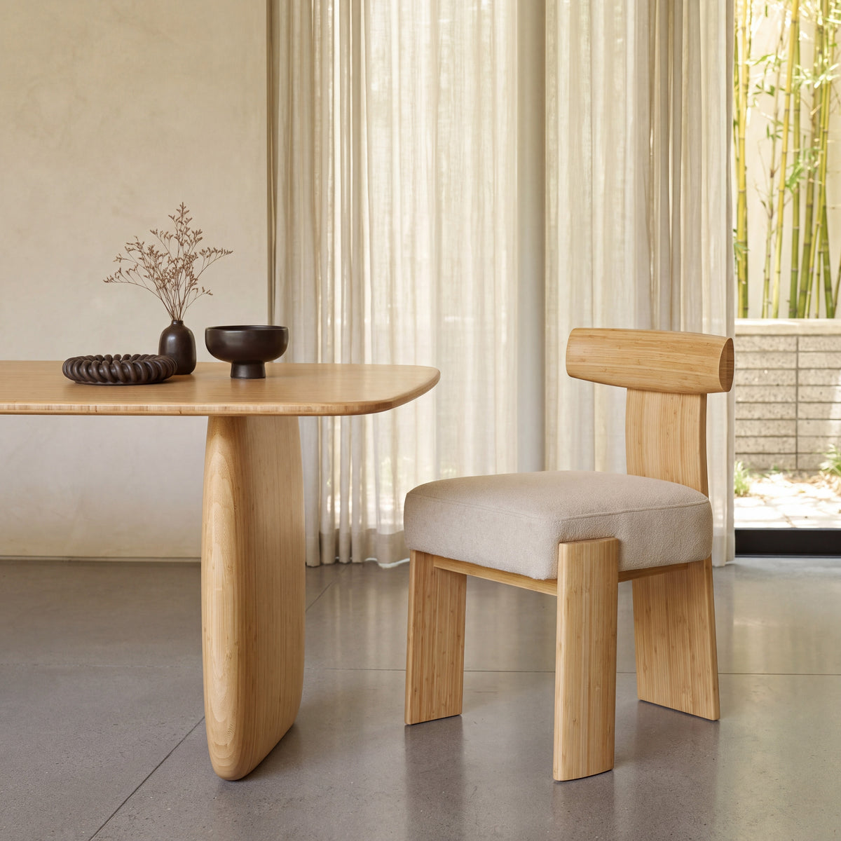 Greenington Olly Dining Chair in Wheat bamboo, styled in a dining room