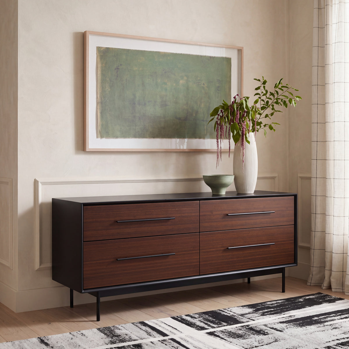 Greenington Park Avenue Dresser in Ruby and Onyx bamboo, styled in a bedroom