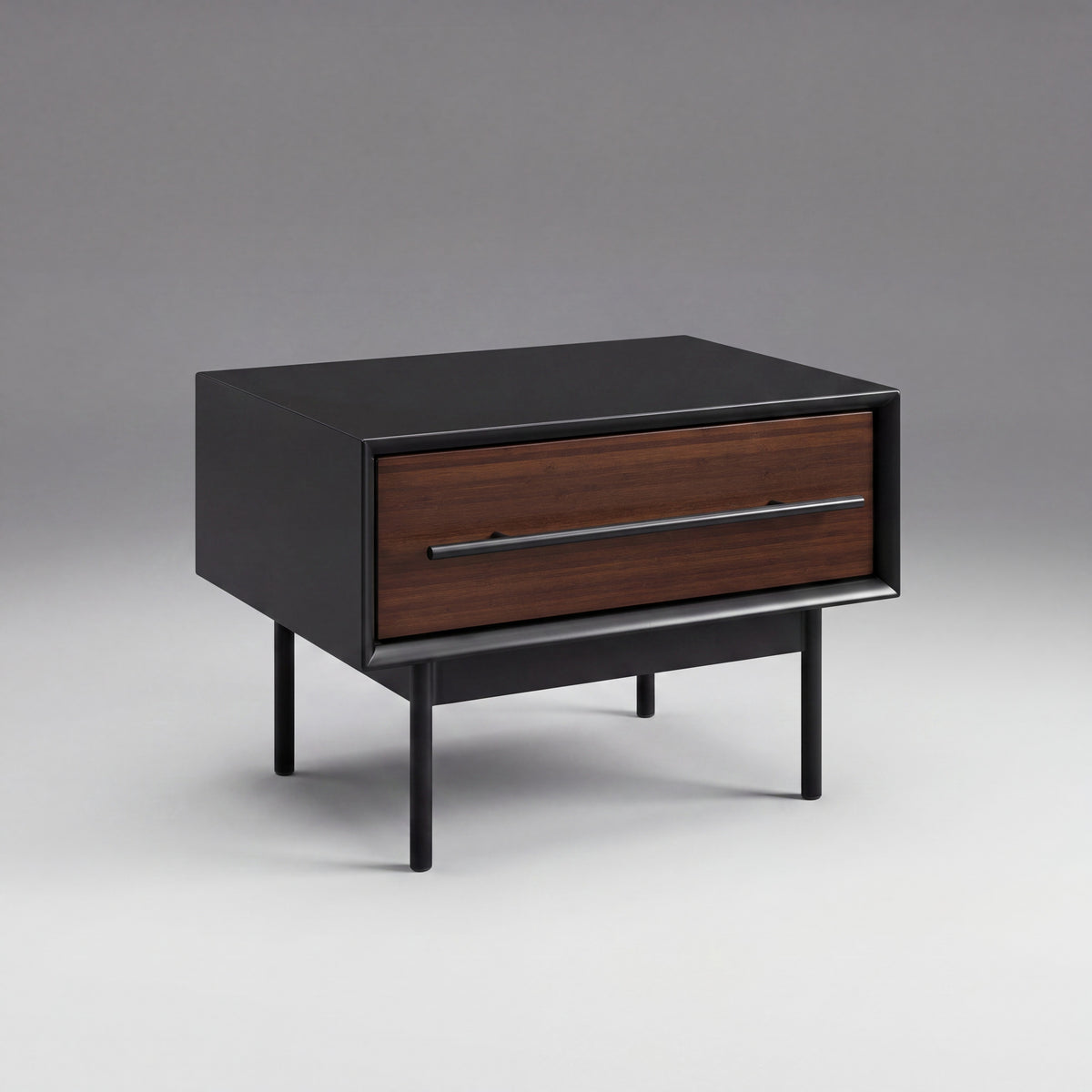 Greenington Park Avenue Nightstand in Ruby and Onyx bamboo, on a studio background