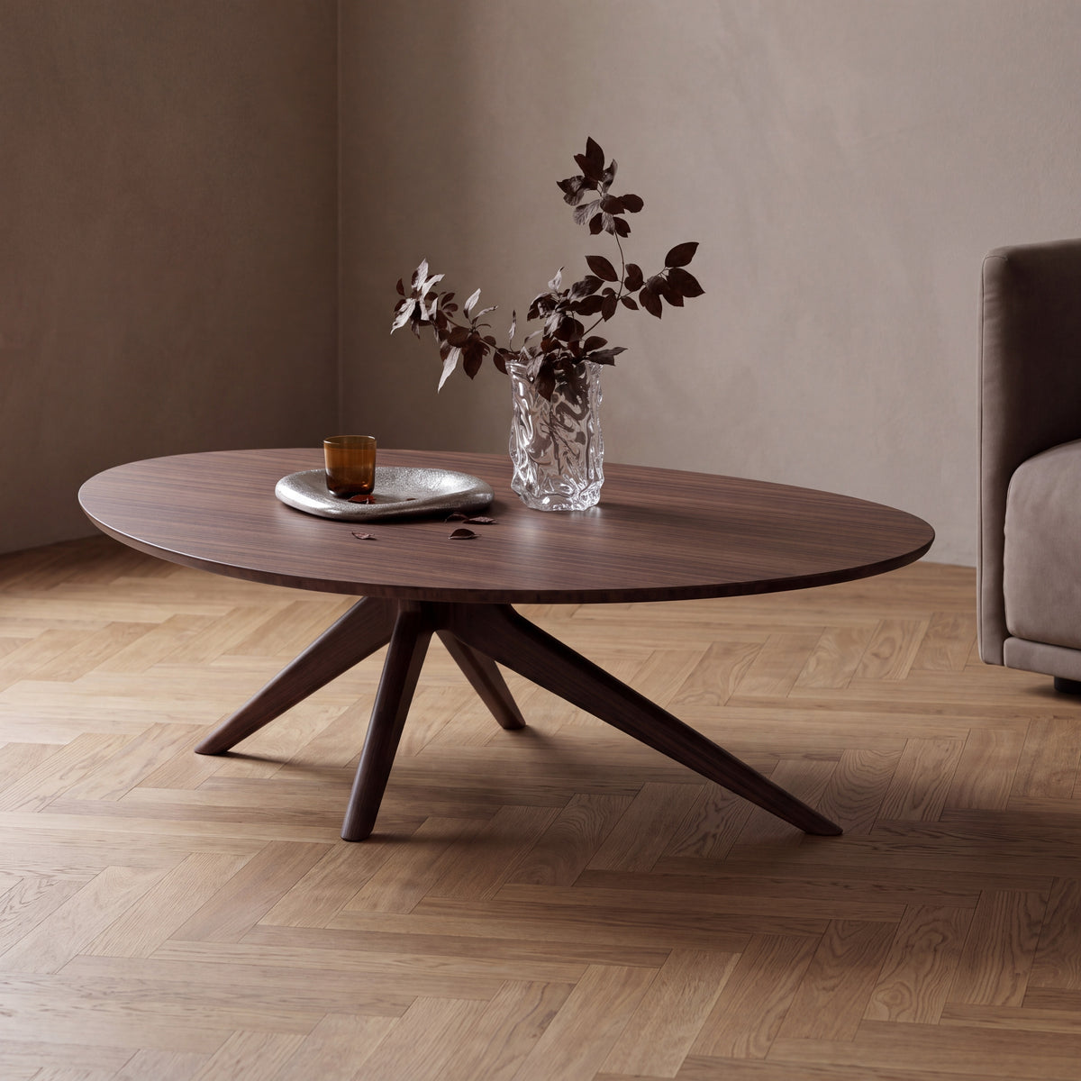Greenington Rosemary Coffee Table in Black Walnut bamboo, shown in a living room
