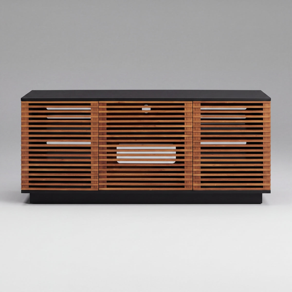 Greenington Rowan Media Center (64") in Amber bamboo, on a studio background
