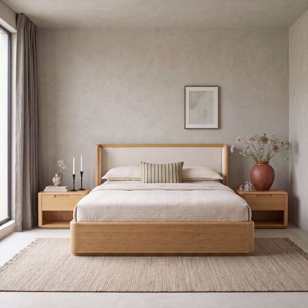 Greenington Sahara Platform Bed in Wheat bamboo, in a bedroom setting