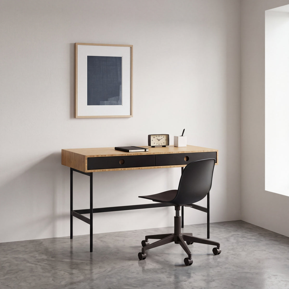 Greenington Santa Cruz Writing Desk in Wheat bamboo, styled in a home office