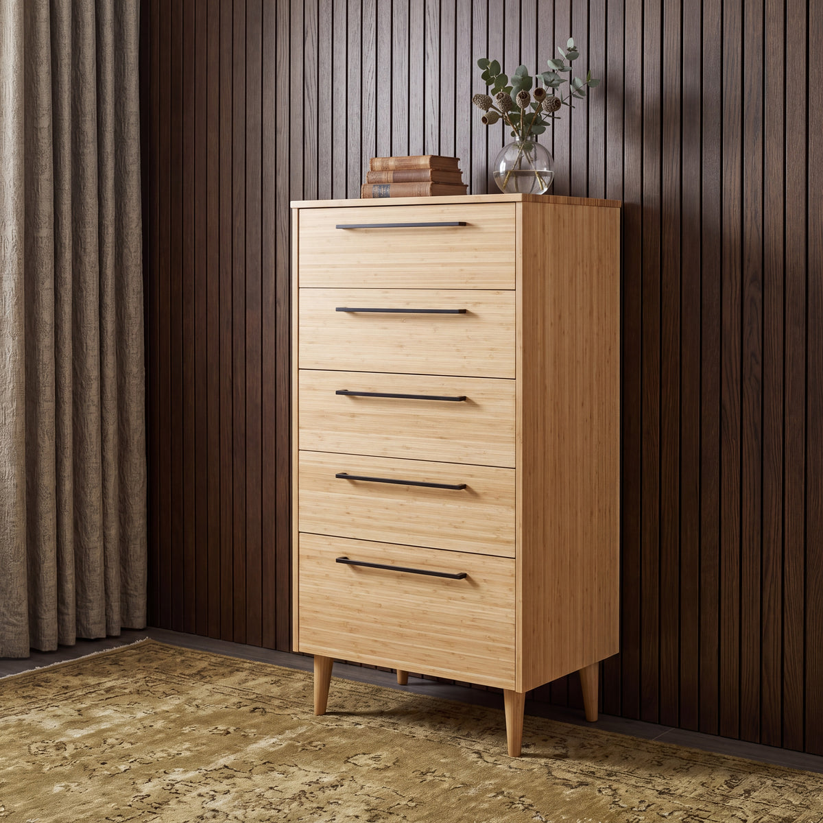 Greenington Sienna Chest in Caramelized bamboo, shown in a bedroom